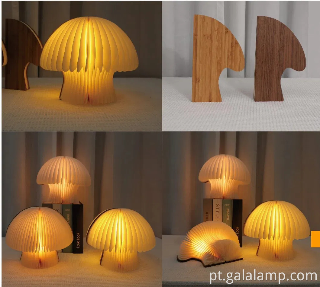 Lâmpada de mesa de madeira de bambu led colorida com design de cogumelos